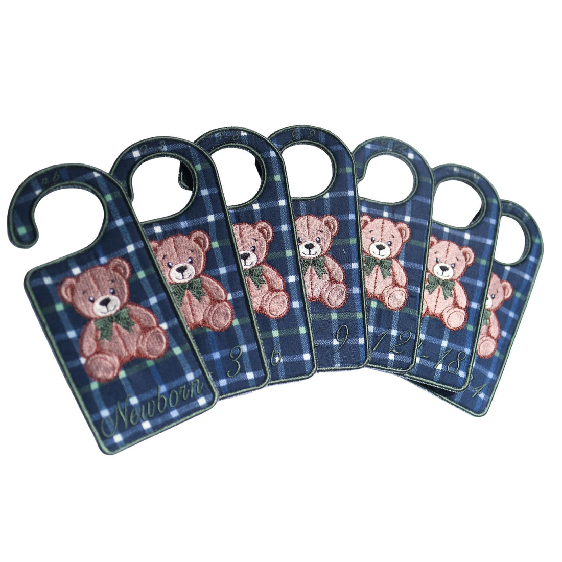 Embroidered teddy bear baby closet dividers designed to organize clothes from newborn to 24 months. A timeless nursery essential and perfect baby gift.