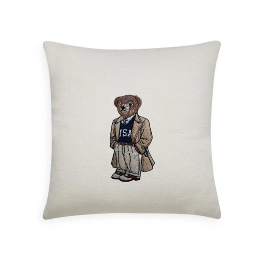 Preppy USA Bear Embroidered Pillow