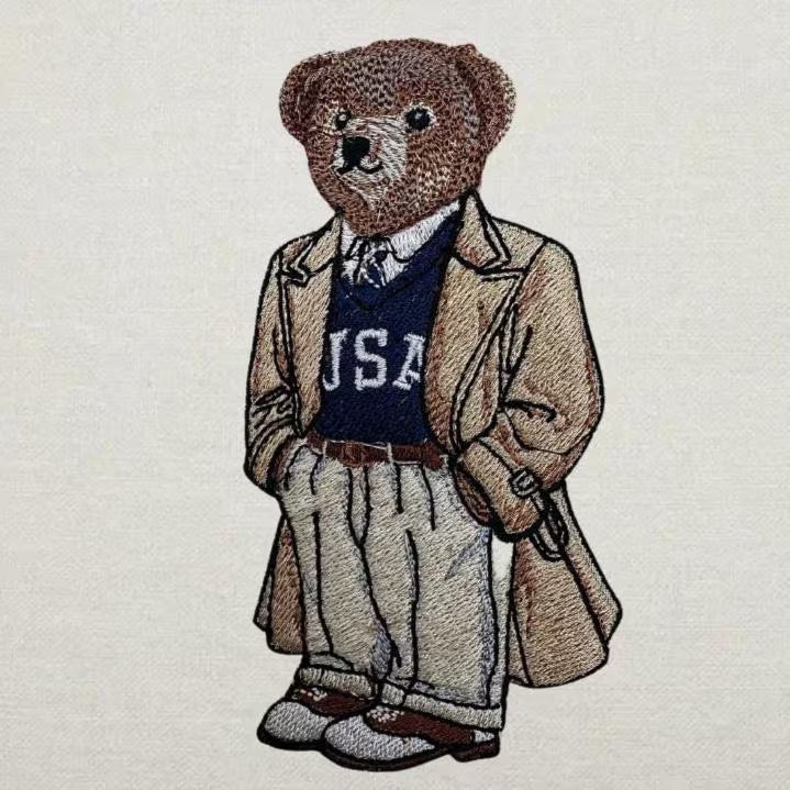 Preppy USA Bear Embroidered Pillow